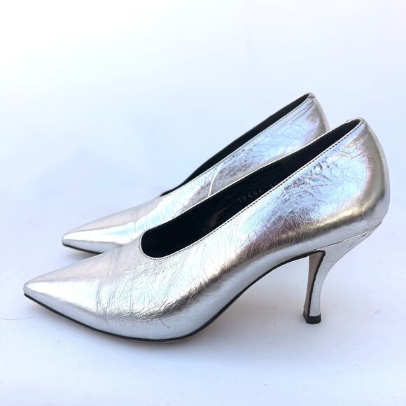 Dries Van Noten Silver Designer Pumps Metallic High Heels 38.5 Size 8.5 Leather - Picture 6 of 14